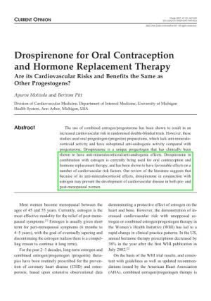 Drospirenone for Oral Contraception and Hormone Replacement Therapy Are Its Cardiovascular Risks and Benefits the Same As Other Progestogens?
