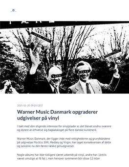 Warner Music Danmark Opgraderer Udgivelser På Vinyl