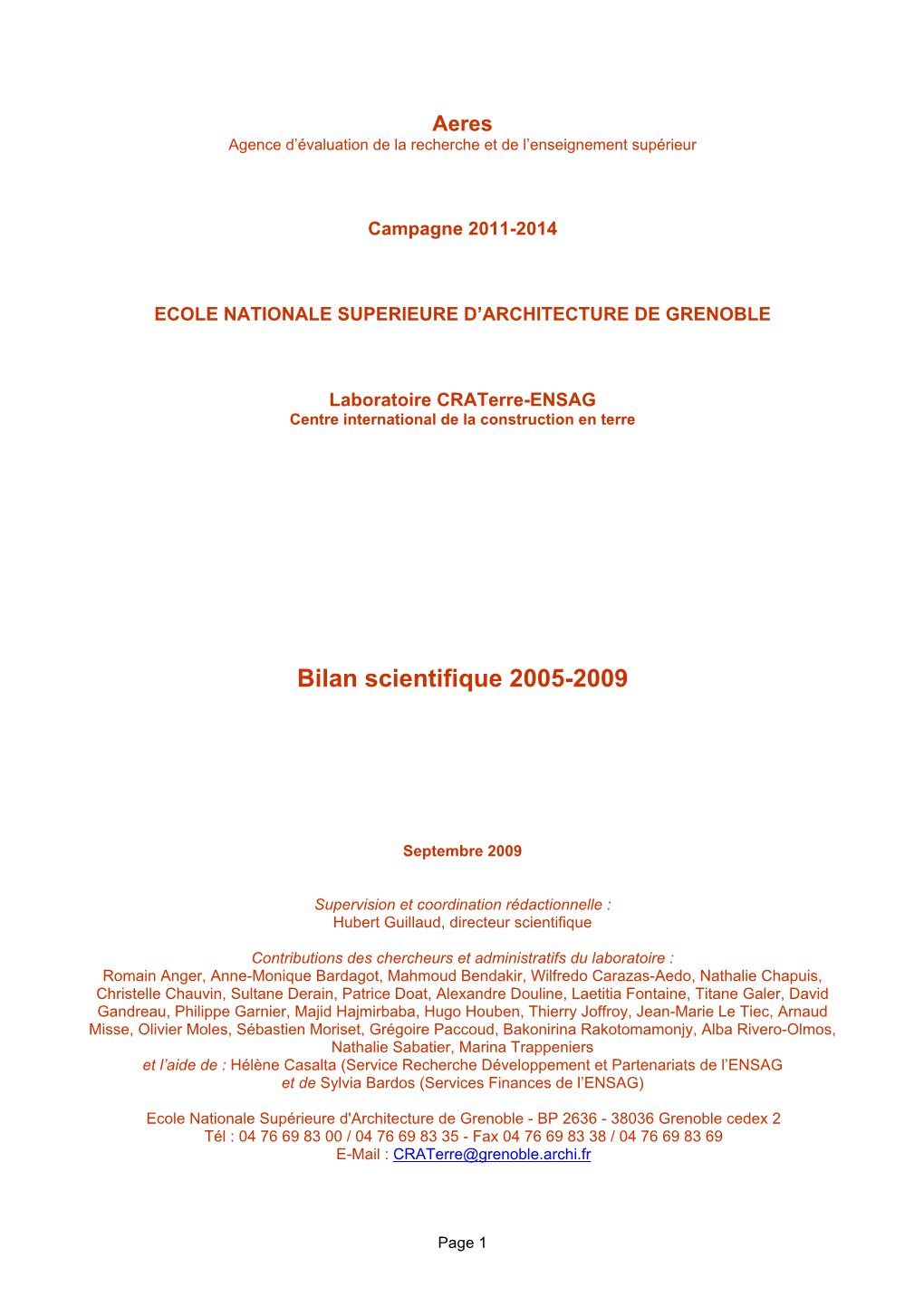 Bilan Scientifique 2005-2009