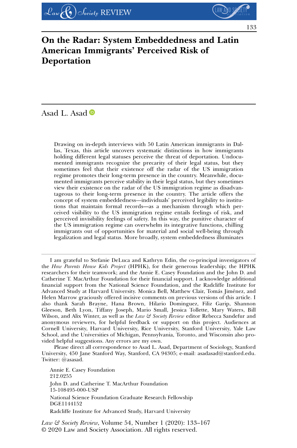 System Embeddedness and Latin American Immigrants' Perceived Risk of Deportation