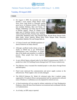 Pakistan Floods Situation Report#F-1-2008 (Aug 3 - 5, 2008)