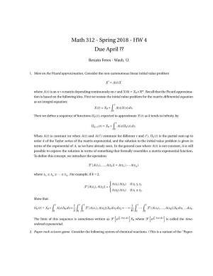 Math 312 - Spring 2018 - HW 4 Due April ??