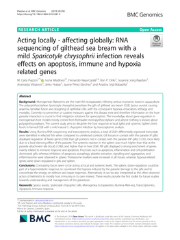 RNA Sequencing of Gilthead Sea Bream with a Mild Sparicotyle Chrysophrii Infection Reveals Effects on Apoptosis, Immune and Hypoxia Related Genes M