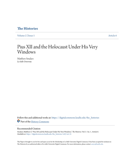 Pius XII and the Holocaust Under His Very Windows Matthew Ms Alarz La Salle University