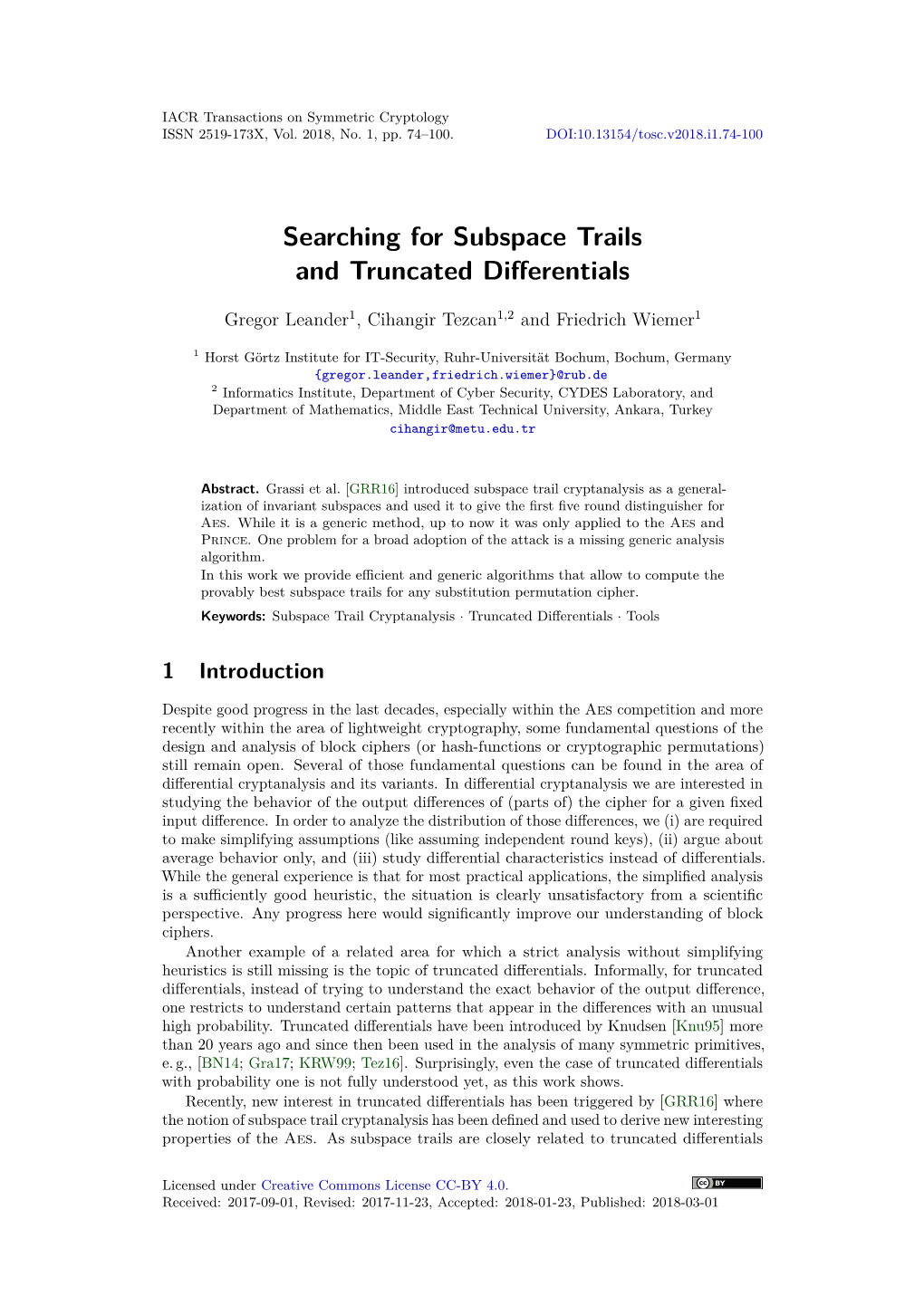 Searching for Subspace Trails and Truncated Differentials