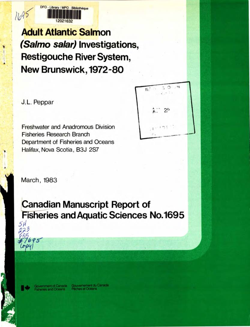 Canadian Manuscript Report of Fisheries and Aquatic Sciences No. 1695