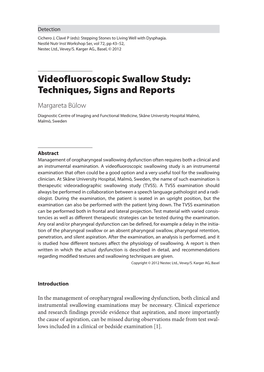 Videofluoroscopic Swallow Study: Techniques, Signs and Reports Margareta Bülow