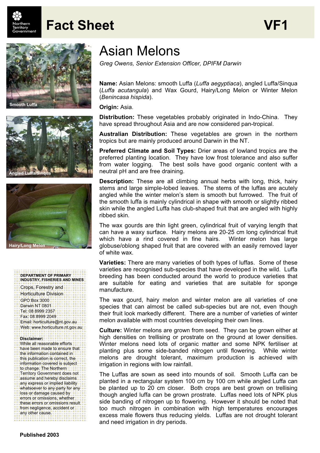 Fact Sheet VF1 Asian Melons