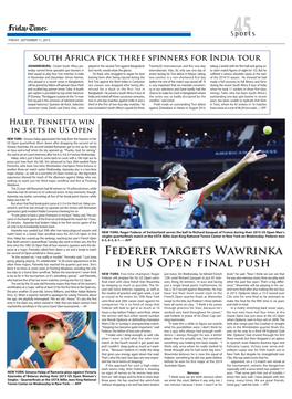 Federer Targets Wawrinka in US Open Final Push