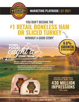 1 RETAIL BONELESS HAM OR SLICED TURKEY WITHOUT a GOOD STORY* 6.6% GROWTH in DOLLAR SALES *#1 in Dollars and Volume, Per IRI Total U.S