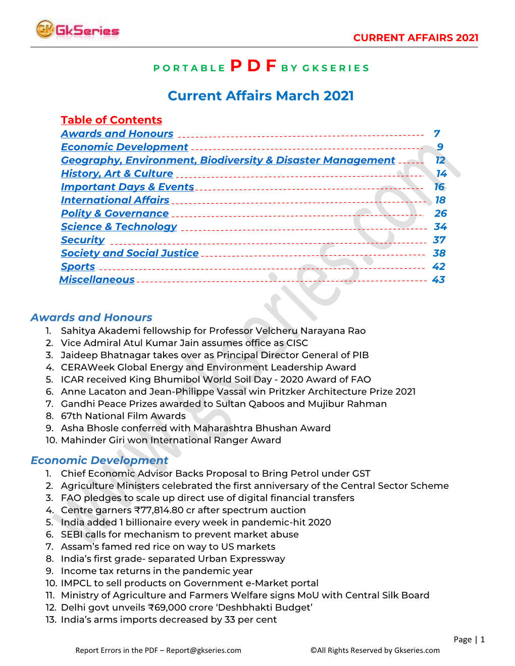 Current Affairs March 2021