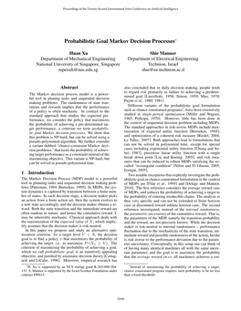 Probabilistic Goal Markov Decision Processes∗