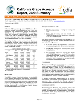 California Grape Acreage Report, 2020 Summary California Department of Food and Agriculture