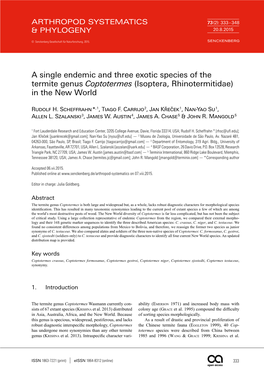 A Single Endemic and Three Exotic Species of the Termite Genus Coptotermes (Isoptera, Rhinotermitidae) in the New World