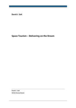 Space Tourism – Delivering on the Dream
