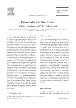 Cyanoacrylates for Skin Closure William H