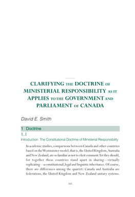 Clarifying the Doctrine of Ministerial Responsibility As It Applies to the Government and Parliament of Canada