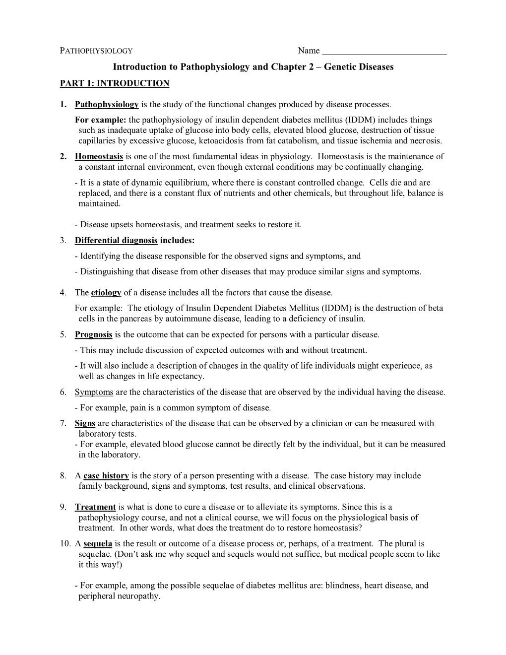 Introduction to Pathophysiology and Chapter 2 – Genetic Diseases PART 1: INTRODUCTION