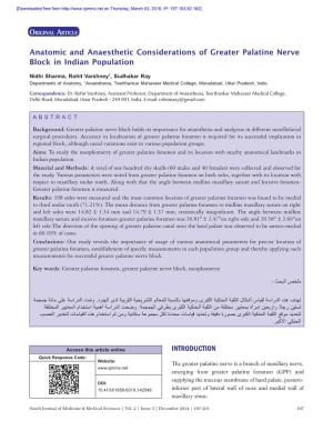 Anatomic and Anaesthetic Considerations of Greater Palatine Nerve Block in Indian Population