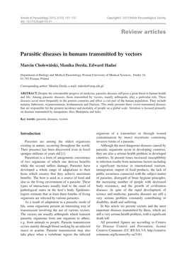 Review Articles Parasitic Diseases in Humans Transmitted by Vectors