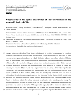 Uncertainties in the Spatial Distribution of Snow Sublimation in the Semi-Arid Andes of Chile