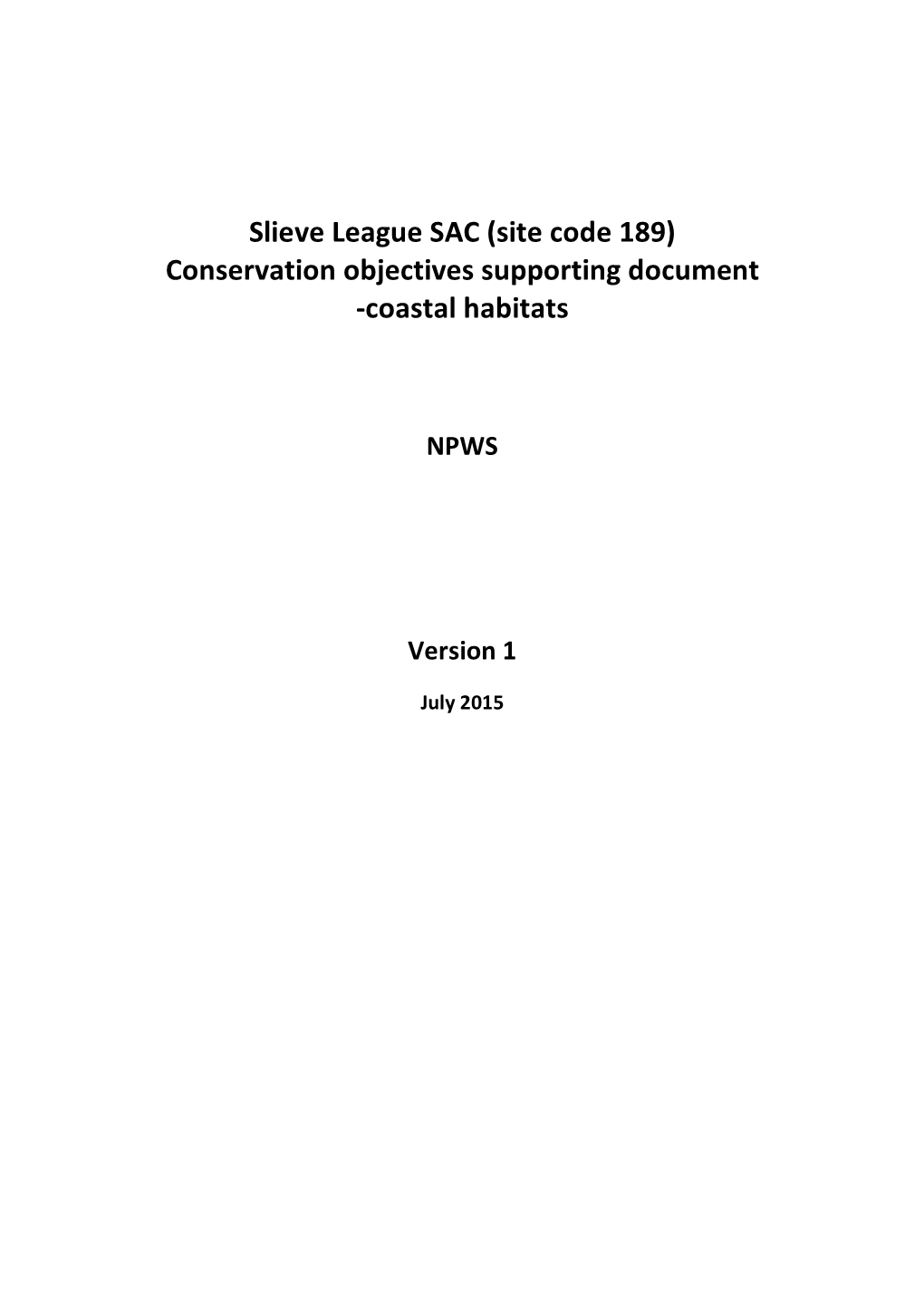 Slieve League SAC (Site Code 189) Conservation Objectives Supporting Document -Coastal Habitats