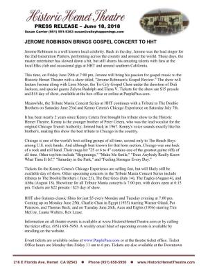 Jerome Robinson Brings Gospel Concert to Hht