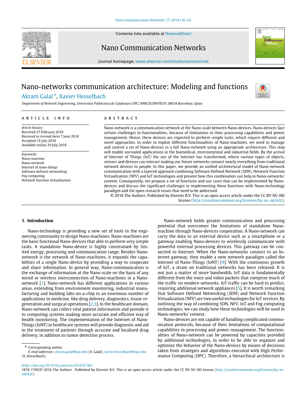 Nano Communication Networks 17 (2018) 45–62