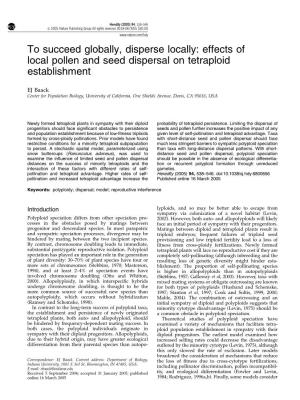 Effects of Local Pollen and Seed Dispersal on Tetraploid Establishment