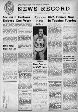 University of Cincinnati News Record. Thursday, April 9, 1964. Vol. L (1