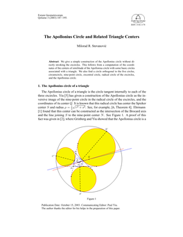 The Apollonius Circle and Related Triangle Centers