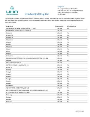 UHA Medical Drug List $0 - $0 Copay