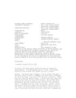Document Name/Informant: Alfred Durocher #1 Informant's Address