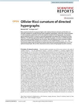 Ollivier Ricci Curvature of Directed Hypergraphs Marzieh Eidi1* & Jürgen Jost1,2