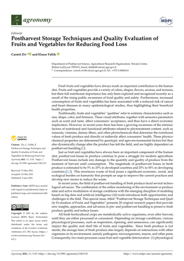 Postharvest Storage Techniques and Quality Evaluation of Fruits and Vegetables for Reducing Food Loss