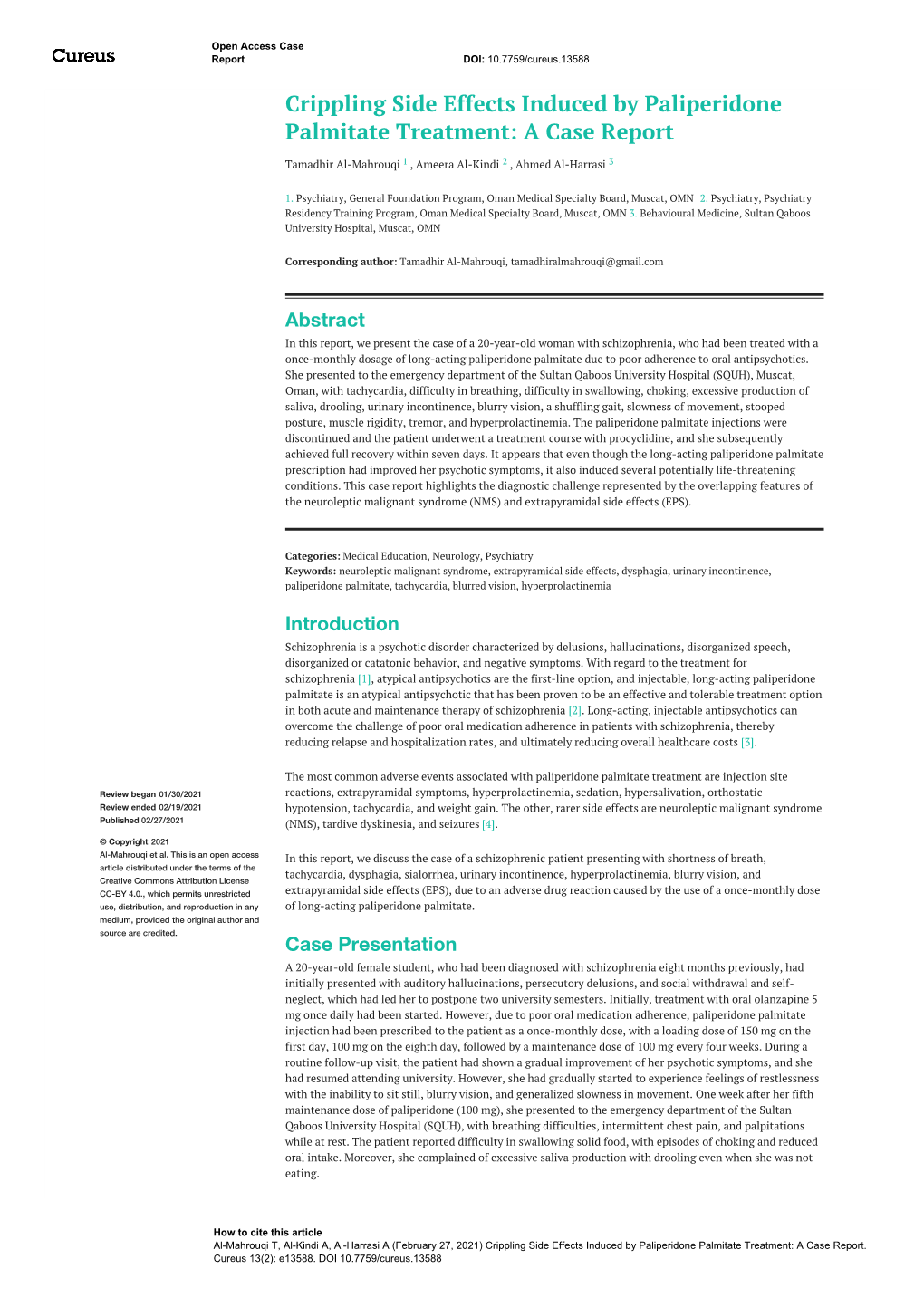 Crippling Side Effects Induced by Paliperidone Palmitate Treatment: a Case Report