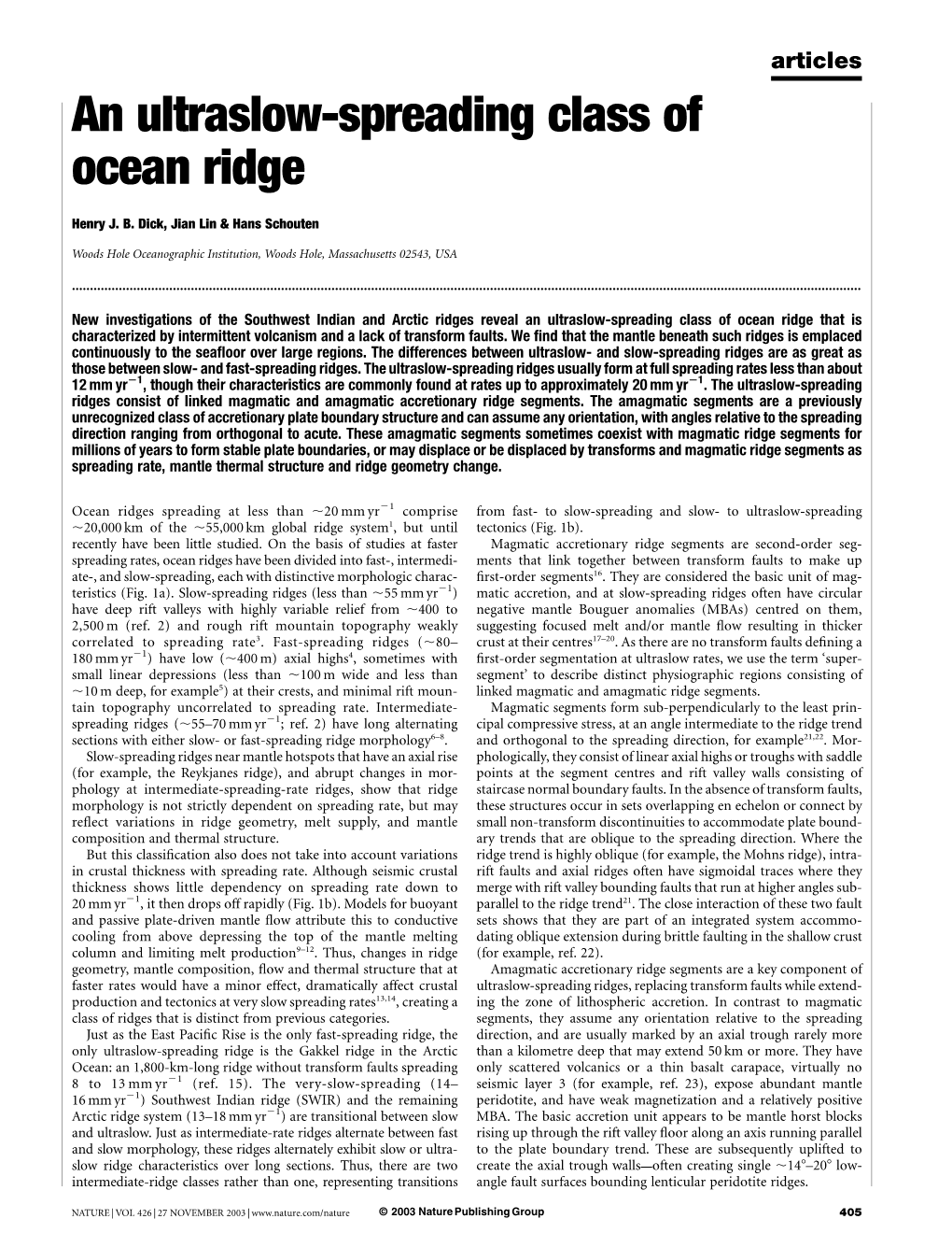 An Ultraslow-Spreading Class of Ocean Ridge