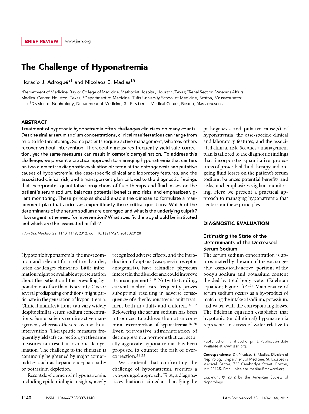 The Challenge of Hyponatremia