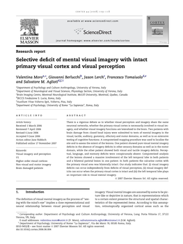 Selective Deficit of Mental Visual Imagery with Intact Primary Visual