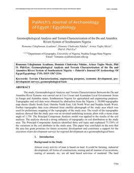 Geomorphological Analysis and Terrain Characterization of the Du and Anambra Rivers System of Southeastern Nigeria PJAEE, 17 (9) (2020)