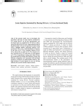 Acute Injuries Sustained by Racing Drivers: a Cross-Sectional Study