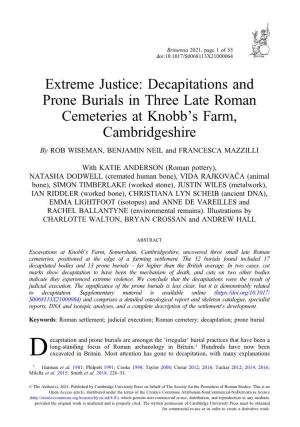 Extreme Justice: Decapitations and Prone Burials in Three Late Roman Cemeteries at Knobb’S Farm, Cambridgeshire by ROB WISEMAN, BENJAMIN NEIL and FRANCESCA MAZZILLI