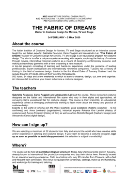 THE FABRIC of DREAMS Master in Costume Design for Movies, TV and Stage