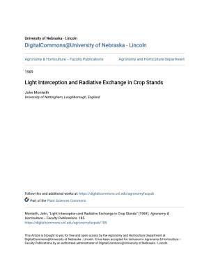 Light Interception and Radiative Exchange in Crop Stands