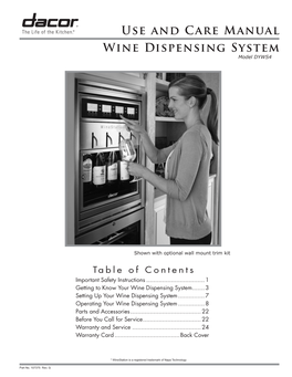 Use and Care Manual Wine Dispensing System Model DYWS4