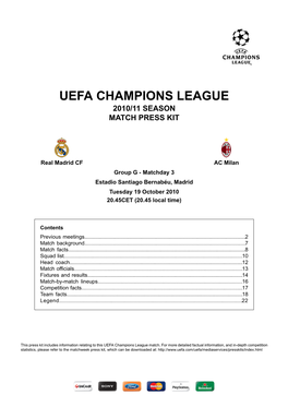 Uefa Champions League 2010/11 Season Match Press Kit