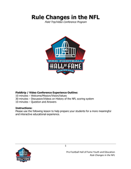 Rule Changes in the NFL Field Trip/Video Conference Program