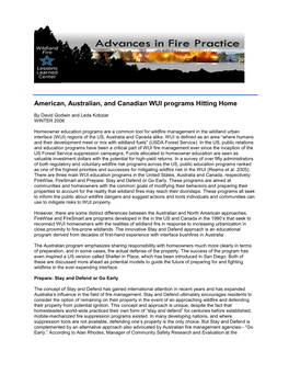 American, Australian, and Canadian WUI Programs Hitting Home