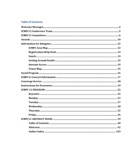 Table of Contents Welcome Messages
