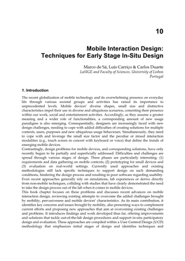 Mobile Interaction Design: Techniques for Early Stage In-Situ Design